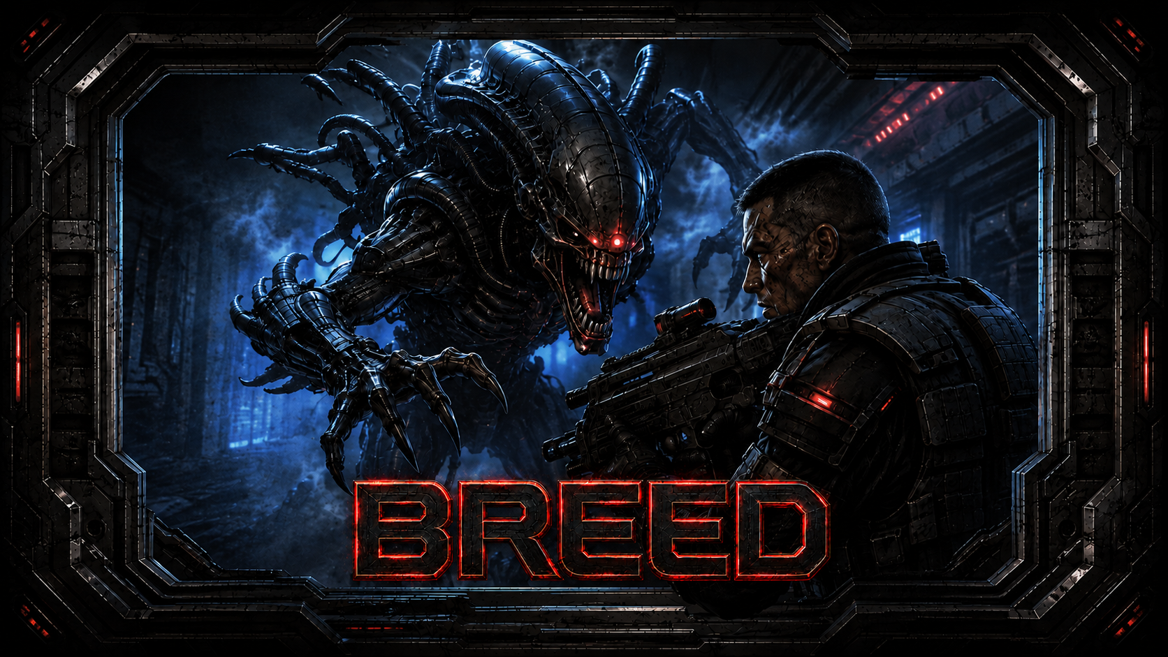 Concept di BREED con un marine che affronta un alieno