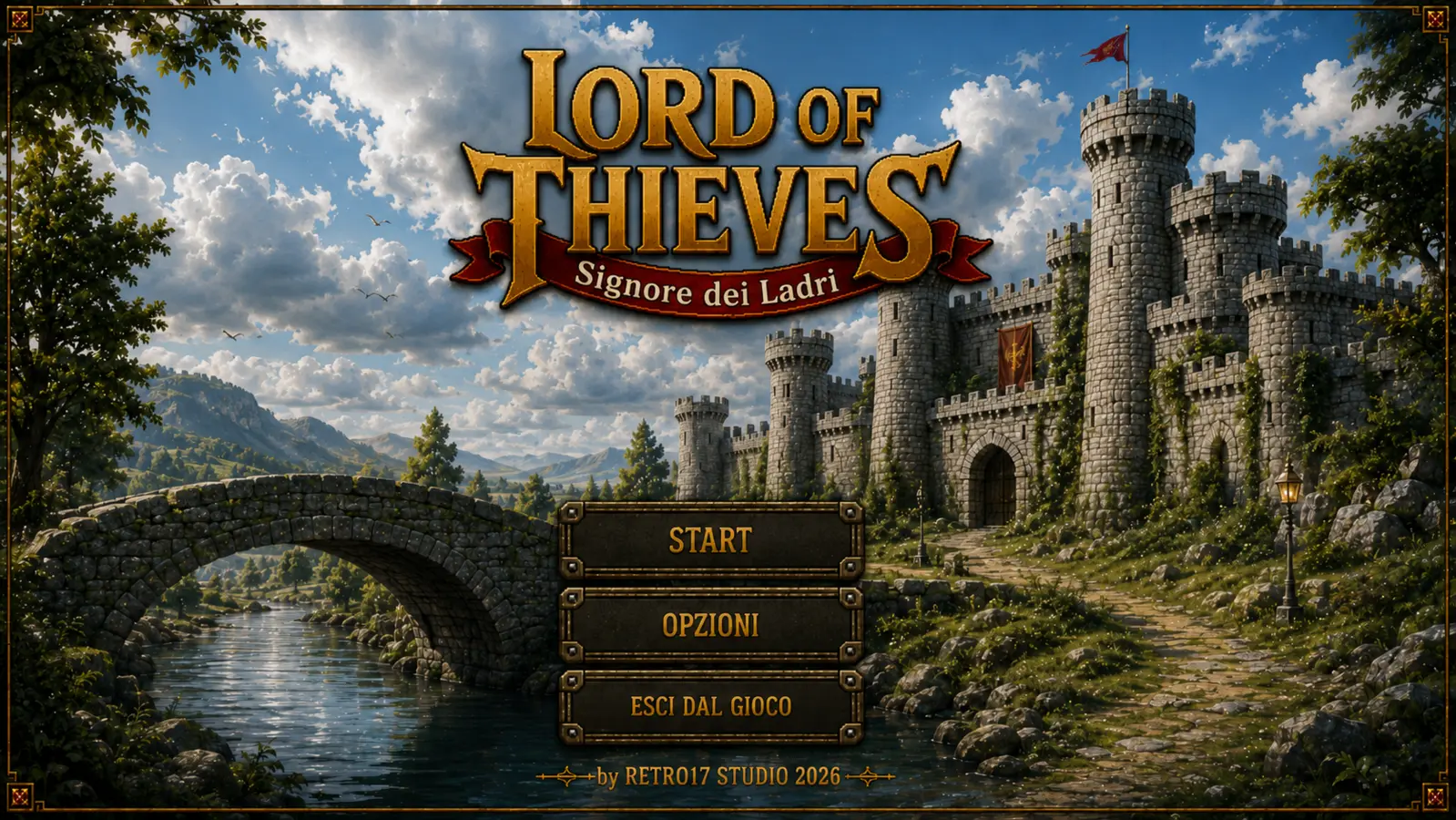 Schermata del titolo di Lord of Thieves con castello medievale